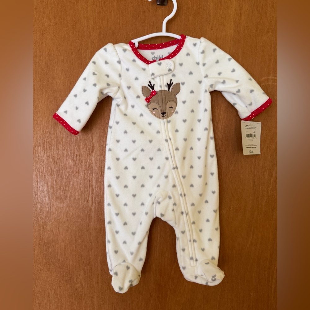 Carter's White and Red Reindeer Footie